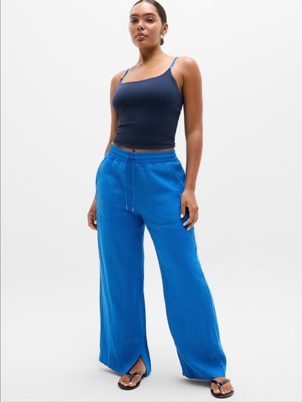Athleta Wide-Leg Drawstring Linen Pants in Breaker, Small